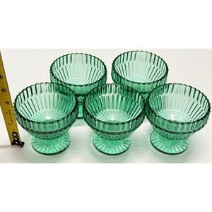 Fortessa Archie Emerald Green Glass Ribbed Footed Dessert Bowls Cups Set of 5